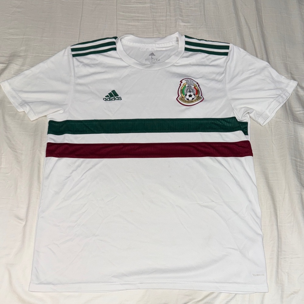 Adidas Men's White Jersey with Green and Red Stripes